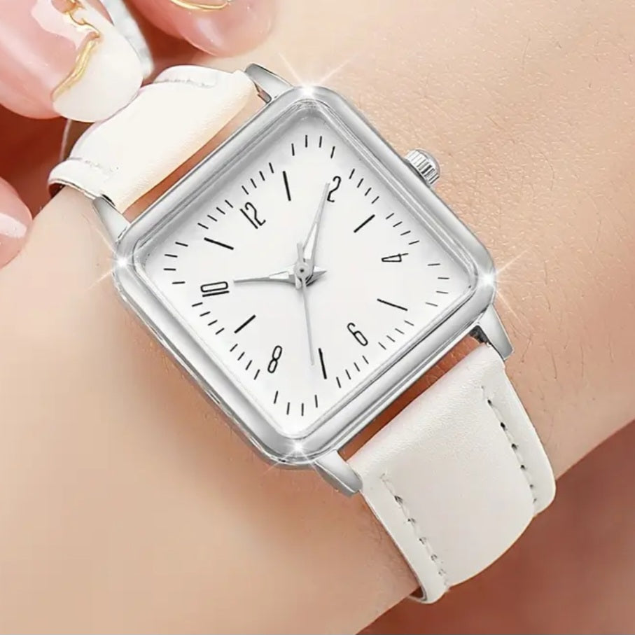 Watches Beautiful Silver Square Faces with Faux Leather Bands