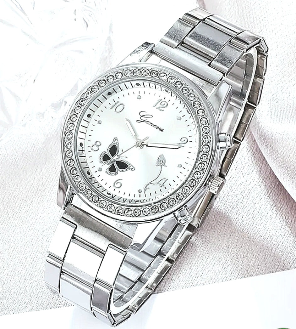 Watches a Beautiful Silver Quartz set with Butterfly and Zirconia's Detail.