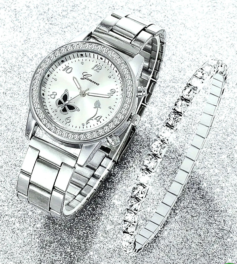 Watches a Beautiful Silver Quartz set with Butterfly and Zirconia's Detail.
