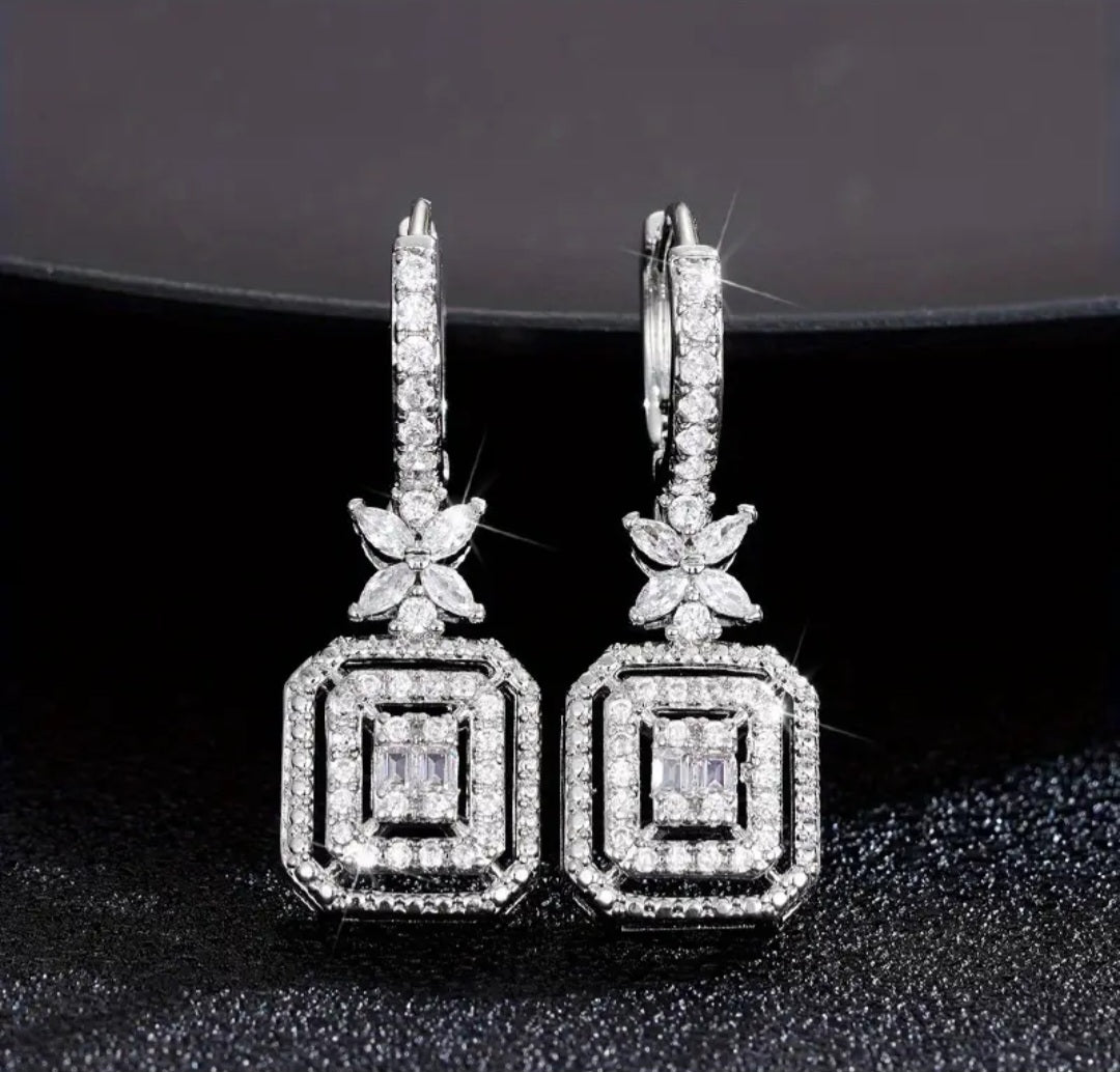 Earrings Beautiful Pure Titanium Zirconia Squares Huggies (Tarnish Free)