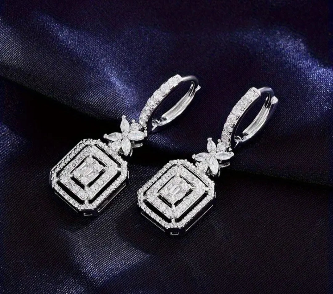 Earrings Beautiful Pure Titanium Zirconia Squares Huggies (Tarnish Free)