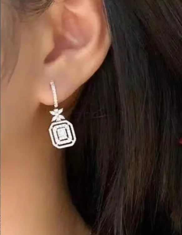 Earrings Beautiful Pure Titanium Zirconia Squares Huggies (Tarnish Free)