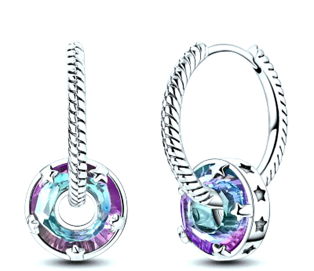 Earrings Multicolor Crystal Snake Bone Silver Hoops