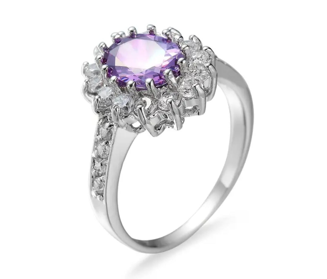 Rings Titanium Purple and White Zirconia Princess Style. No Tarnish
