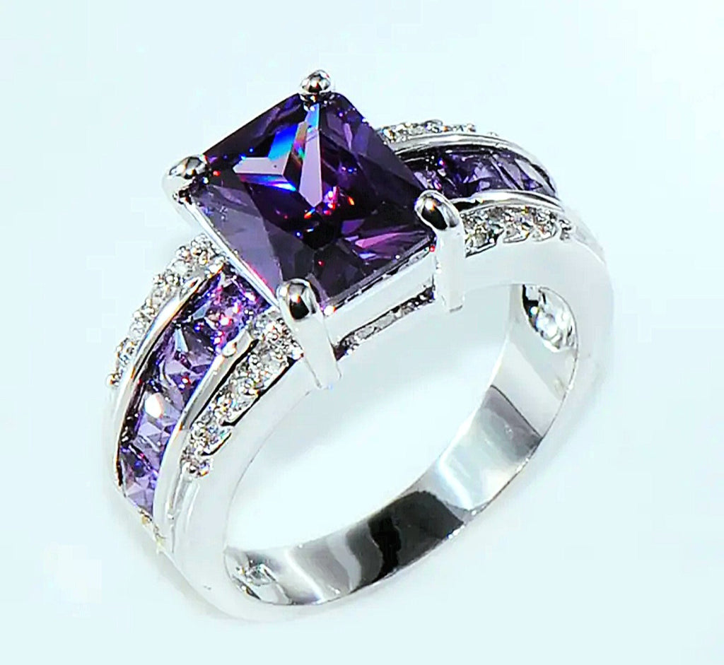 Rings Amethyst Zirconia Stones with White Zirconia Stones Setting. Titanium (No Tarnish)