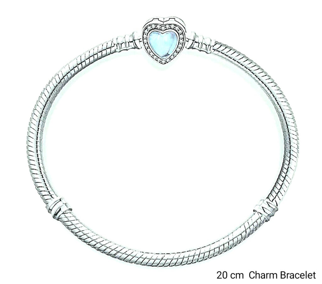 Bracelets 925 Sterling Silver Opal Heart Zirconia Charm Bracelet 20cm