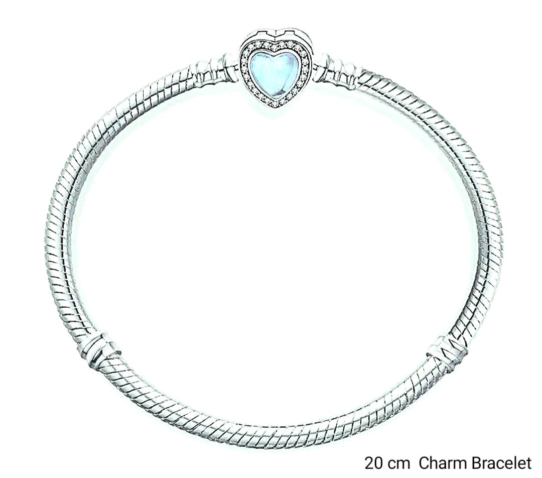 Bracelets 925 Sterling Silver Opal Heart Zirconia Charm Bracelet 20cm