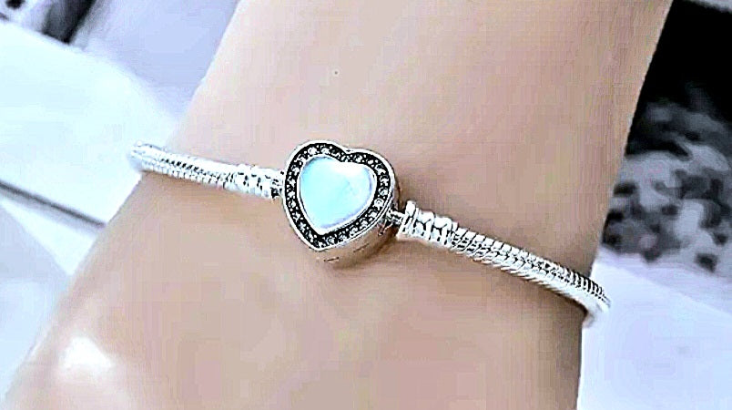 Bracelets 925 Sterling Silver Opal Heart Zirconia Charm Bracelet 20cm