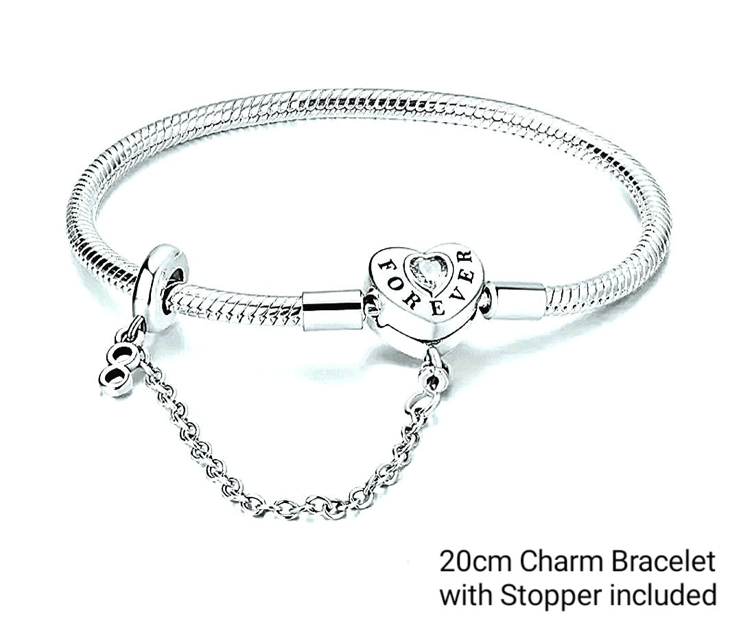 Bracelet 925 Sterling Silver Charm Bracelet with Infinity Stopper included 20cm