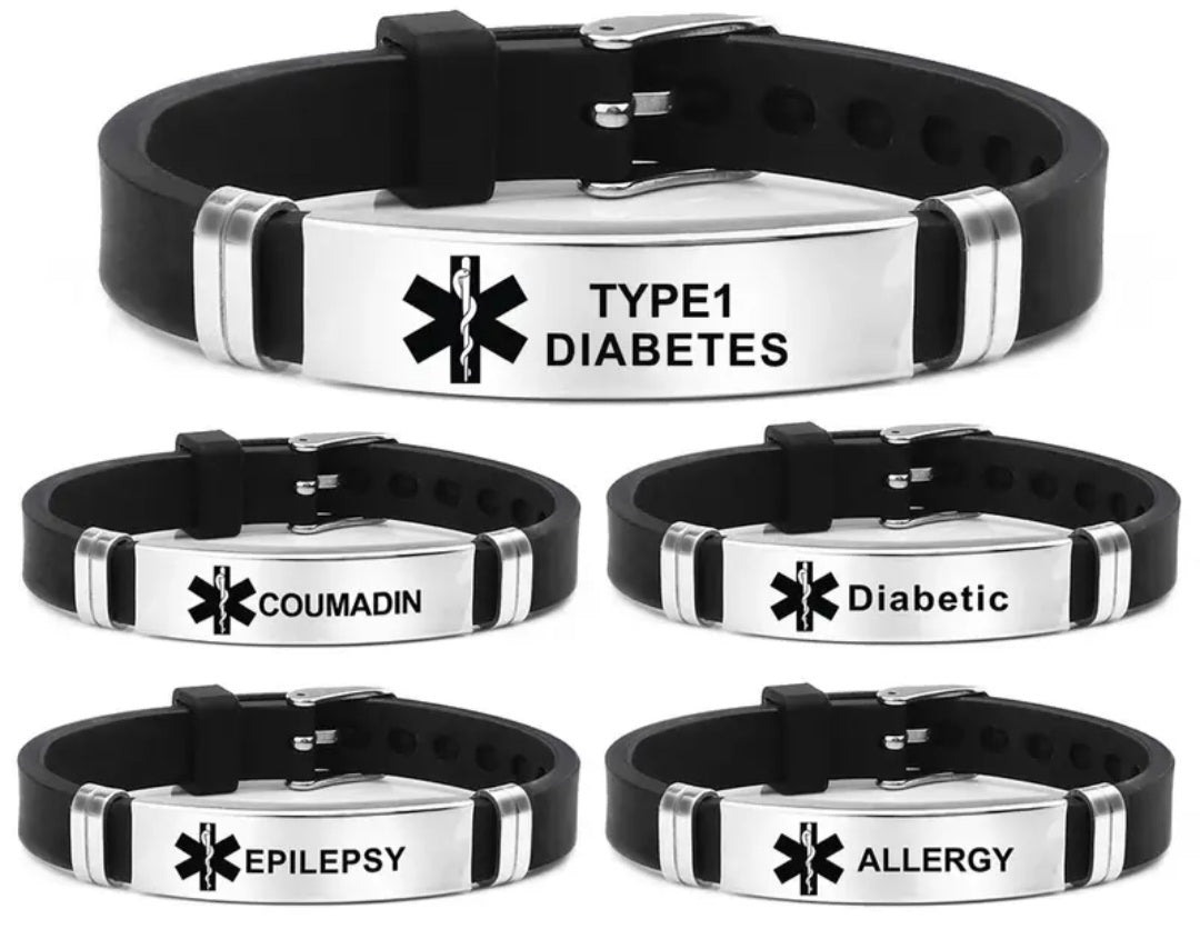 Medical Alert Arm Band. Pure Stainless Steel and Silica. Adjustable to fit your size