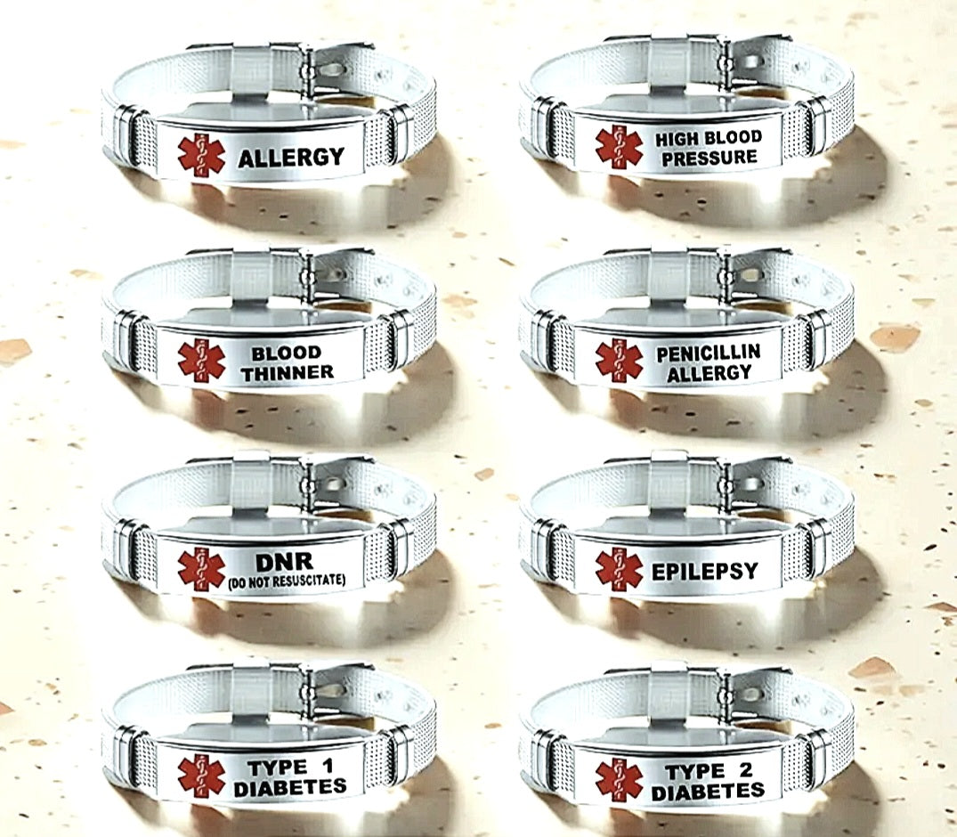 Medical Alert Arm Bands Stainless Steel, Adjustable to your size.