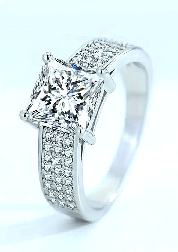 Rings 925 Silver Moissanite Band Ring with Multiple Zirconia's