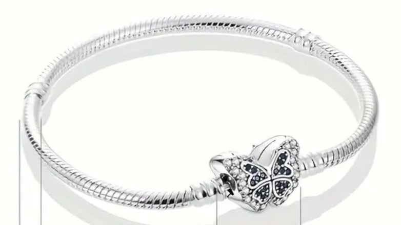 Bracelet 925 Silver Blue Zirconia's Butterfly Charm Bracelet 20cm