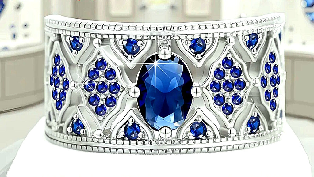 Rings 925 Sterling Silver Blue Sapphire Zirconia's Band. Beautiful Setting