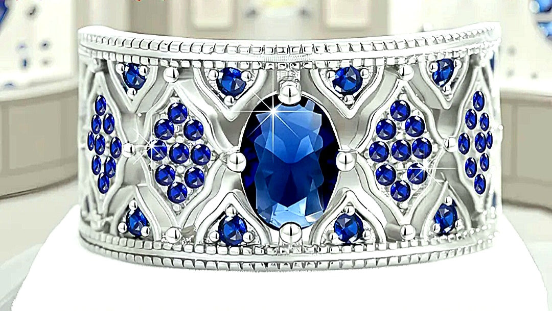 Rings 925 Sterling Silver Blue Sapphire Zirconia's Band. Beautiful Setting
